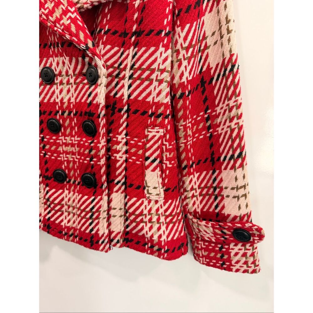 Wet Seal Vintage Red‎ Plaid Peacoat Jacket Medium - Picture 3 of 7